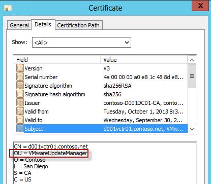 VMware Update manager certificate