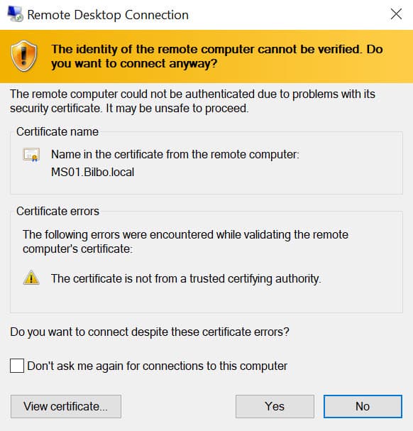 RDP Certificate error